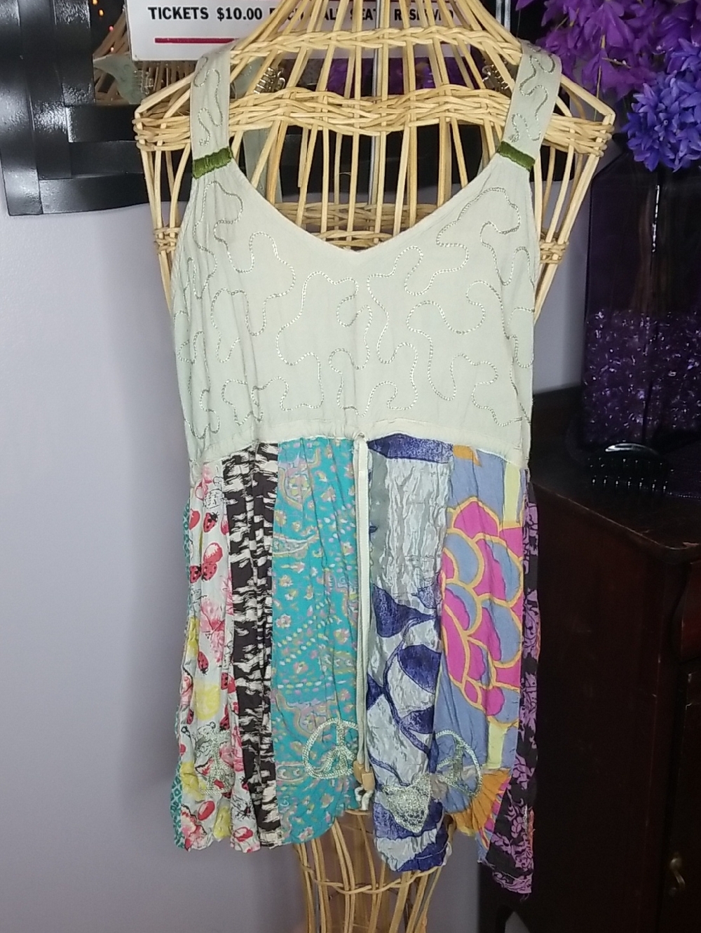 Blue Sky Fair Trade Large Embroidered Bohemian Hippie Patchwork Tunic Tank Top